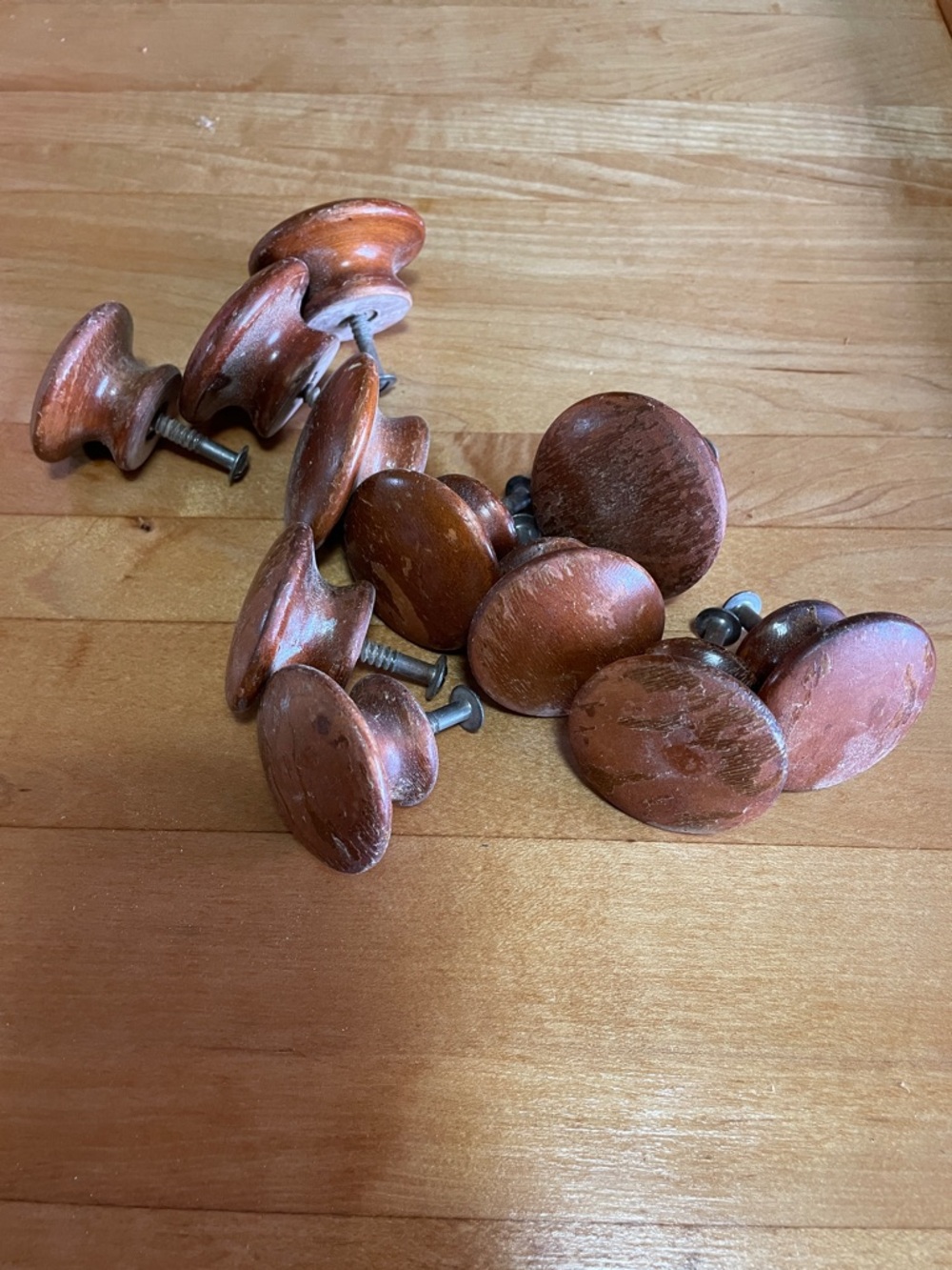 Antique Round Wooden Drawer Knobs - Set of 11